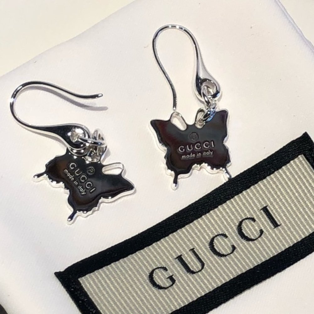 NWT GUCCI Sterling Silver Butterfly Earrings